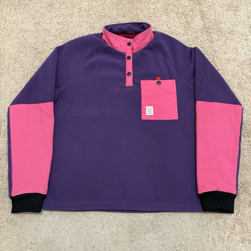 Topo Designs Women's Mountain Fleece Pullover Size Large Purple Pink